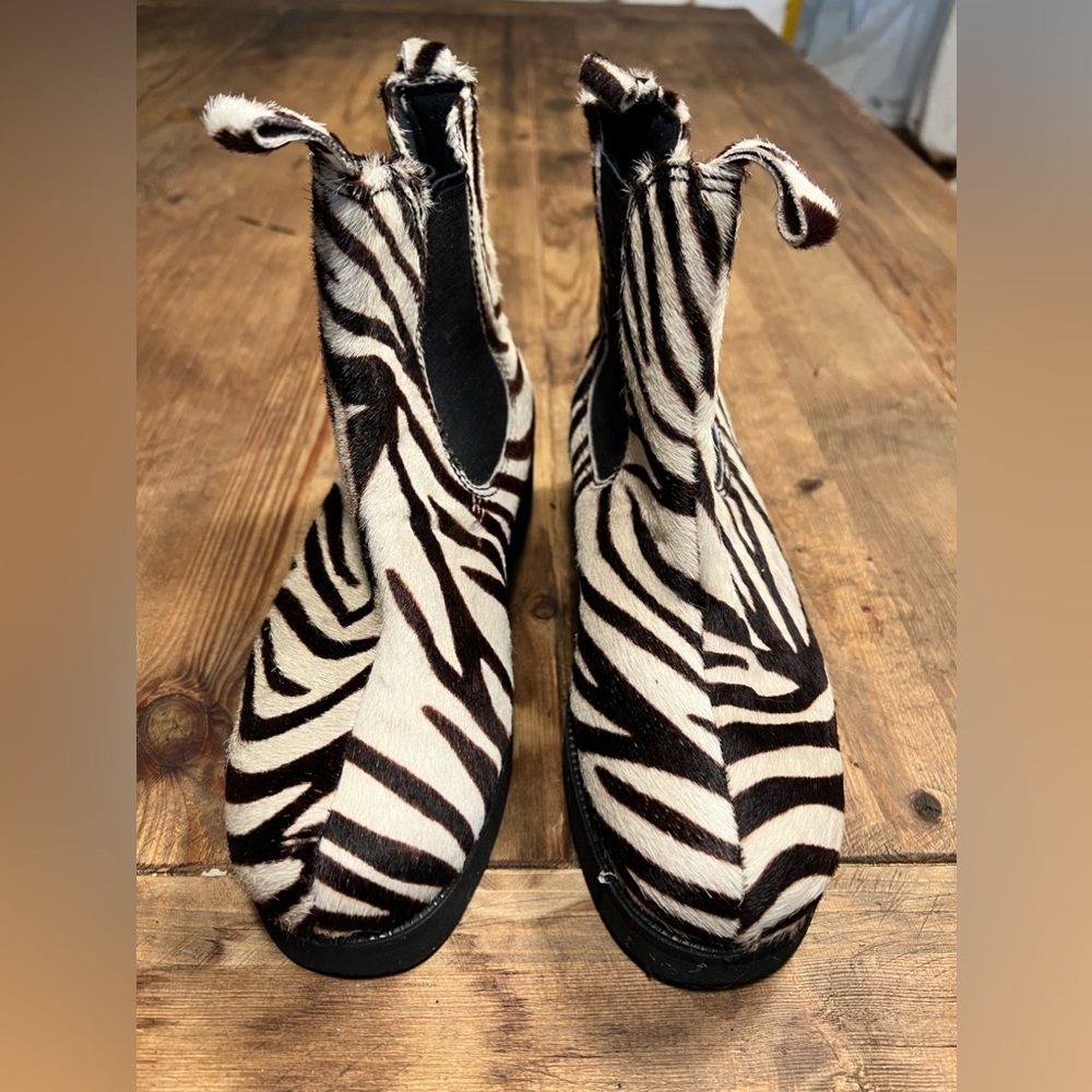 COPY - Hush Puppies x John Bartlett Zebra Print Calf Hair Ankle Boots